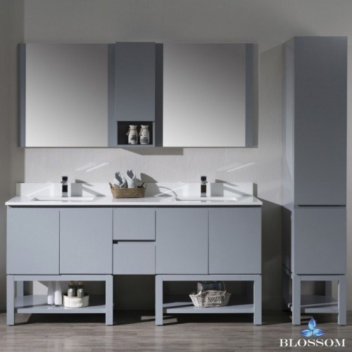 Monaco 72" Double Vanity Set with Linen Cabinet