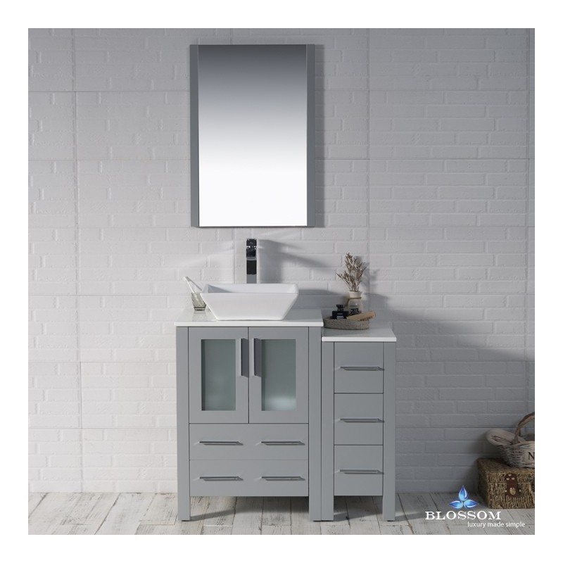 Sydney 36" Vanity Set with Vessel Sink and Side Cabinet