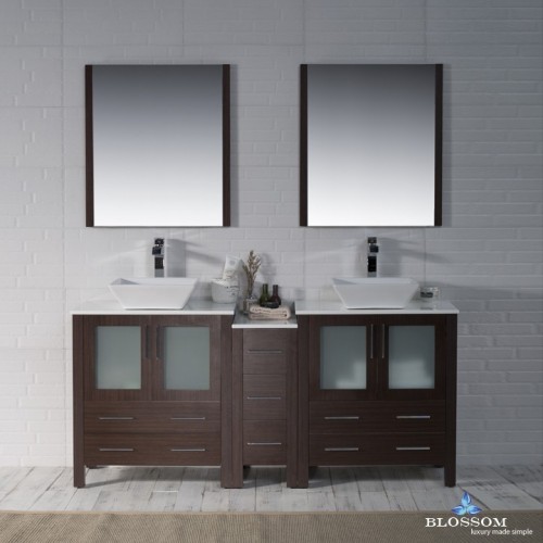 Sydney 72" Double Vanity Set with Vessel Sinks and Mirrors