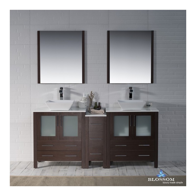 Sydney 72" Double Vanity Set with Vessel Sinks and Mirrors