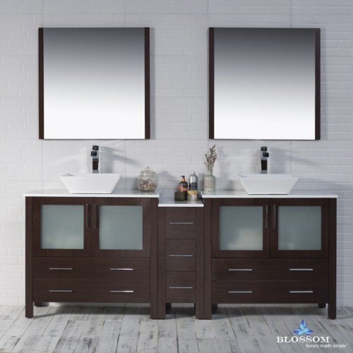 Sydney 84" Double Vanity Set with Vessel Sinks and Mirrors