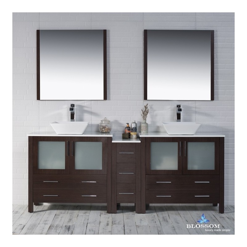 Sydney 84" Double Vanity Set with Vessel Sinks and Mirrors