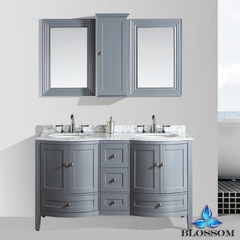 Rome 60" Double Vanity Set with Mirror and Wall Cabinets