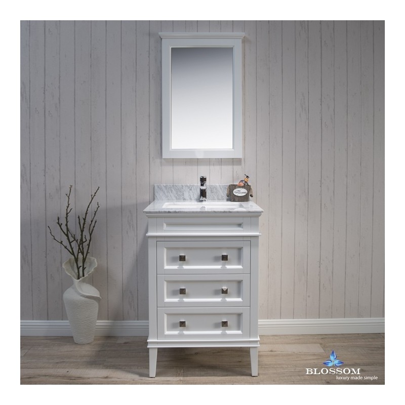 Bordeaux 24" Vanity Set with Mirror and White Carrara Marble Countertop