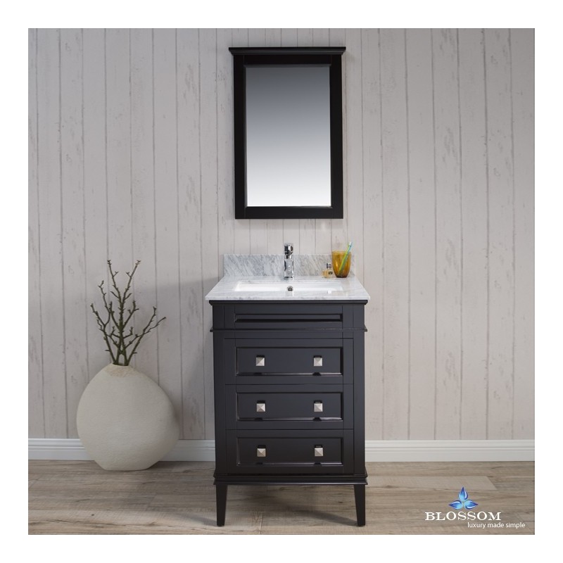 Bordeaux 24" Vanity Set with Mirror and White Carrara Marble Countertop