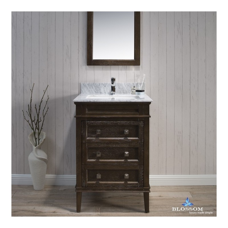 Bordeaux 24" Vanity Set with Mirror and White Carrara Marble Countertop
