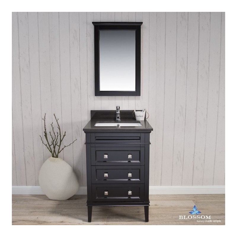 Bordeaux 24" Vanity Set with Mirror and Mocha Woodland Quartz Countertop