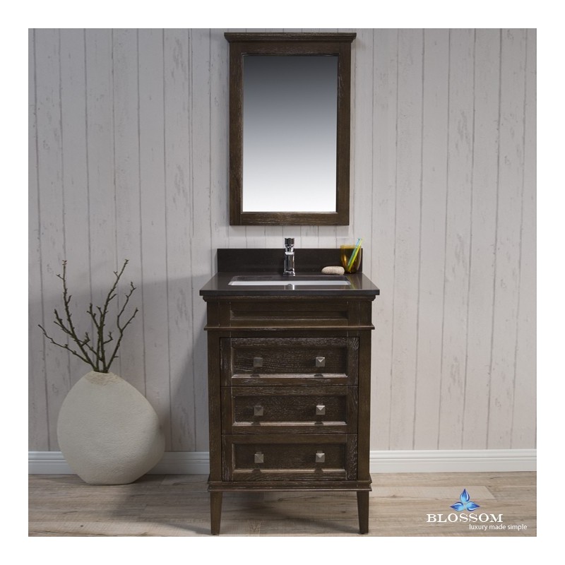 Bordeaux 24" Vanity Set with Mirror and Mocha Woodland Quartz Countertop