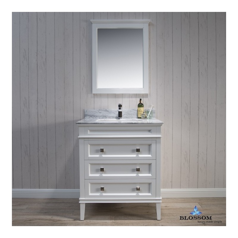 Bordeaux 30" Vanity Set with Mirror and White Carrara Marble Countertop