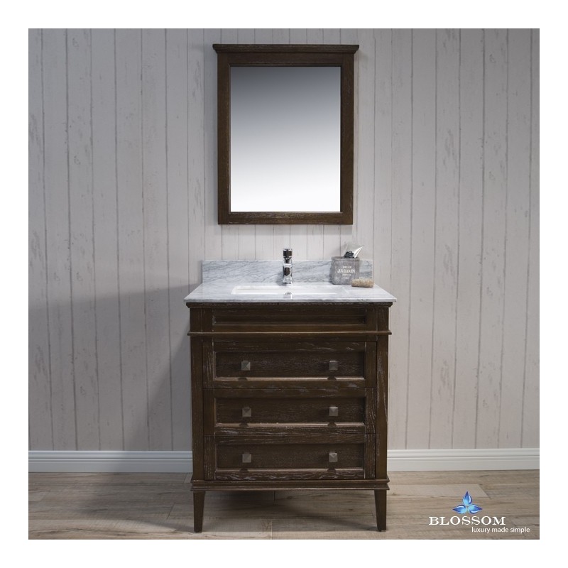 Bordeaux 30" Vanity Set with Mirror and White Carrara Marble Countertop