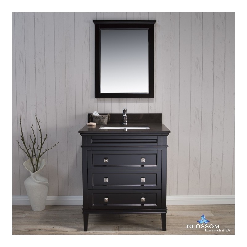 Bordeaux 30" Vanity Set with Mirror and Mocha Woodland Quartz Countertop