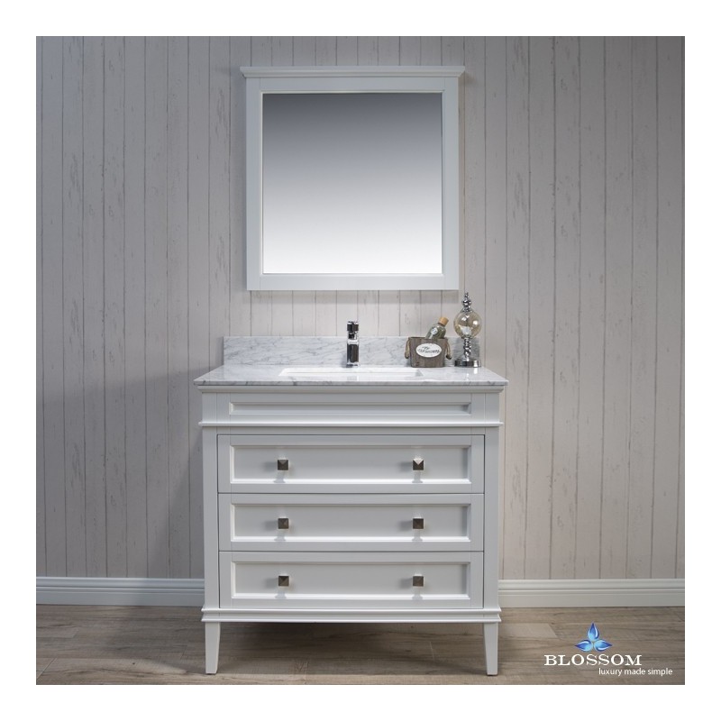 Bordeaux 36" Vanity Set with Mirror and White Carrara Marble Countertop