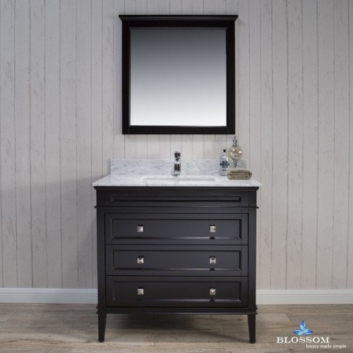 Bordeaux 36" Vanity Set with Mirror and White Carrara Marble Countertop