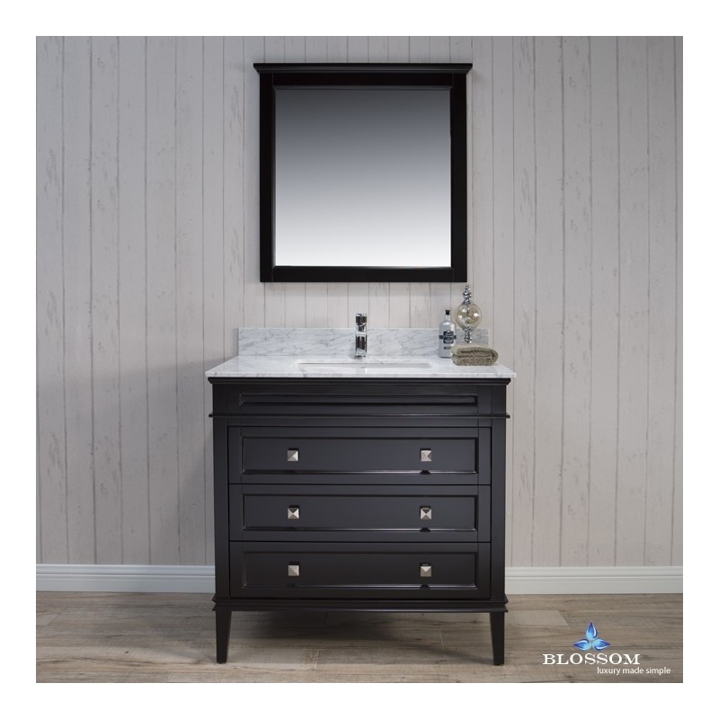 Bordeaux 36" Vanity Set with Mirror and White Carrara Marble Countertop