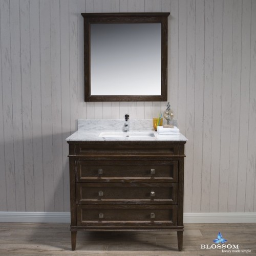 Bordeaux 36" Vanity Set with Mirror and White Carrara Marble Countertop