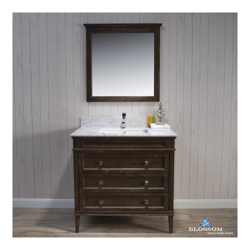 Bordeaux 36" Vanity Set with Mirror and White Carrara Marble Countertop