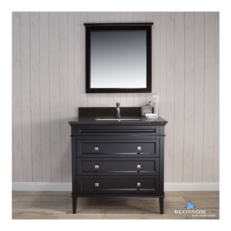 Bordeaux 36" Vanity Set with Mirror and Mocha Woodland Quartz Countertop