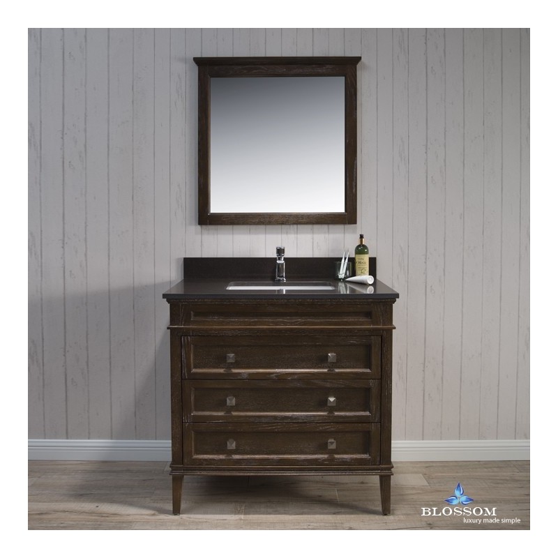 Bordeaux 36" Vanity Set with Mirror and Mocha Woodland Quartz Countertop