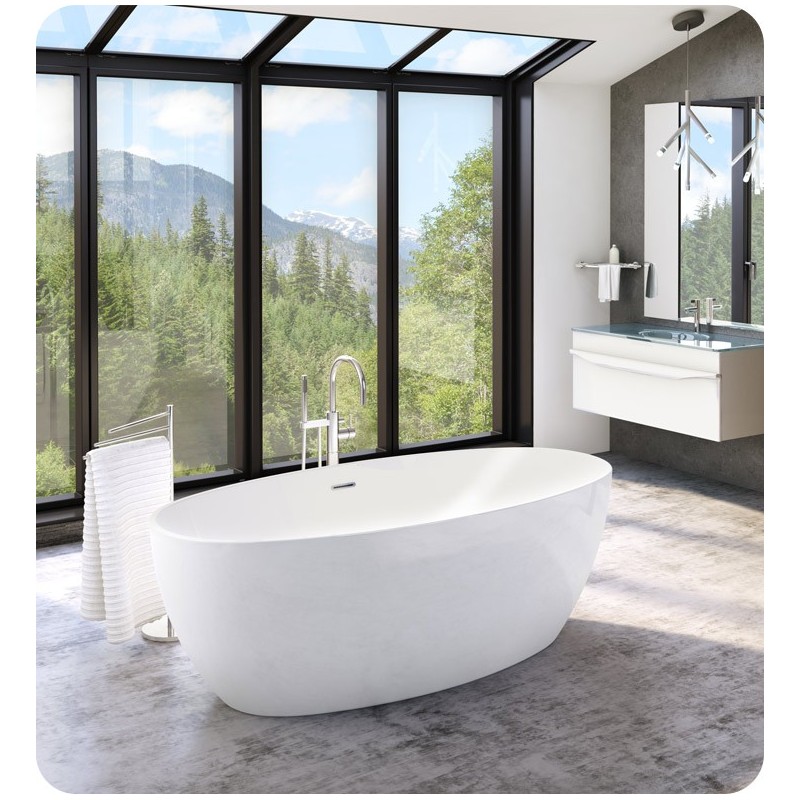 Fleurco BVO6732-18 Aria Voce 67 Acrylic High Gloss Bathtub with Drain and Overflow
