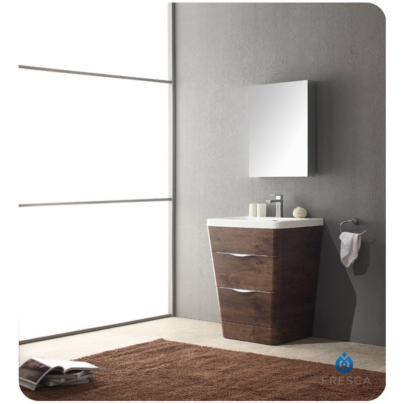 Fresca FVN8525RW Milano 25" Modern Bathroom Vanity with Medicine Cabinet and Faucet in in Rosewood