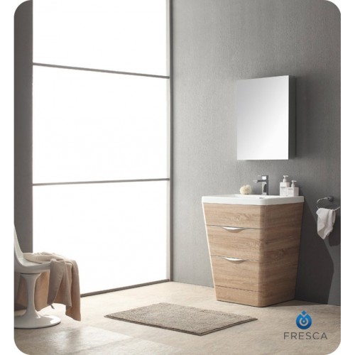 Fresca FVN8525WK Milano 25" Modern Bathroom Vanity with Medicine Cabinet and Faucet in White Oak