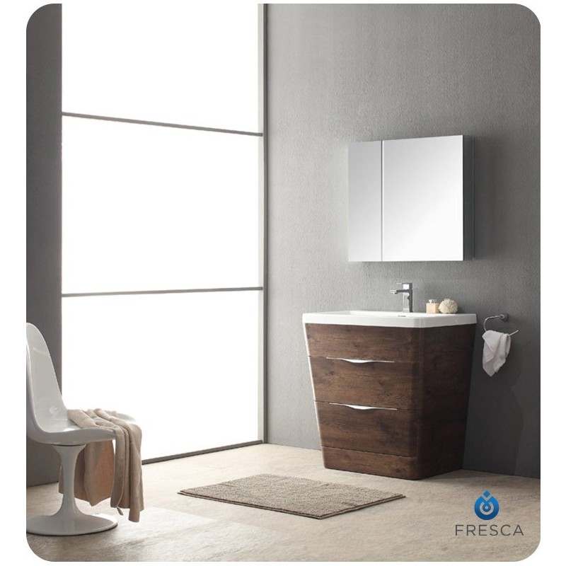 Fresca FVN8532RW Milano 31" Modern Bathroom Vanity with Medicine Cabinet and Faucet in Rosewood