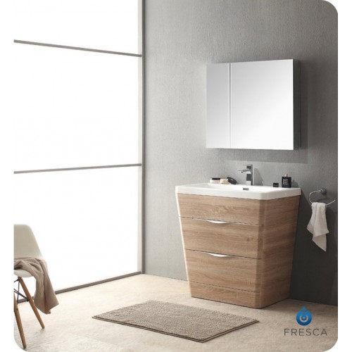 Fresca FVN8532WK Milano 31" Modern Bathroom Vanity with Medicine Cabinet and Faucet in White Oak