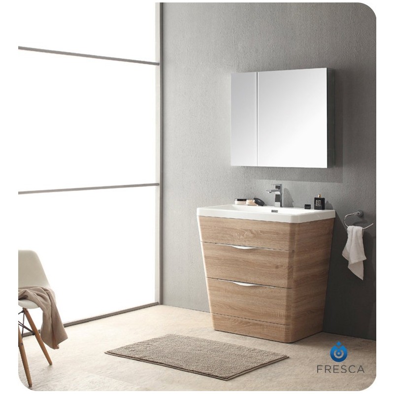Fresca FVN8532WK Milano 31" Modern Bathroom Vanity with Medicine Cabinet and Faucet in White Oak