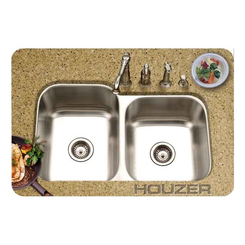 Houzer MEC-3220SR-1 Undermount 60 / 40 Large Left Basin Kitchen Sink