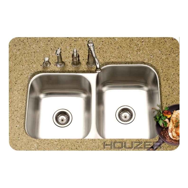 Houzer MEC-3220SL-1 Undermount 60 / 40 Large Right Basin Kitchen Sink