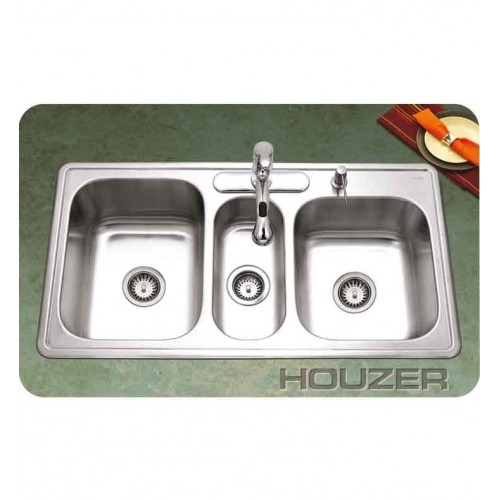 Houzer PGT-4322-1 Self Rimming Triple Basin Kitchen Sink