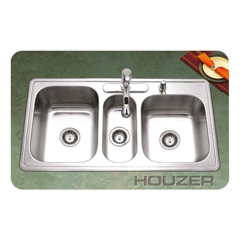 Houzer PGT-4322-1 Self Rimming Triple Basin Kitchen Sink