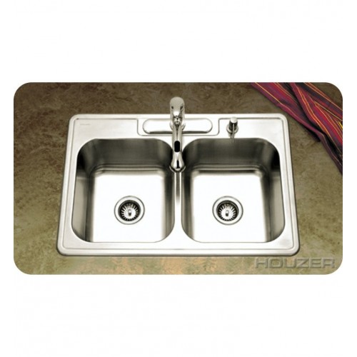 Houzer 3322-8BS3-1 Self Rimming 3 Hole Double Basin Kitchen Sink
