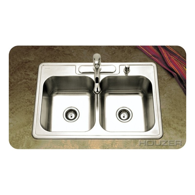 Houzer 3322-8BS3-1 Self Rimming 3 Hole Double Basin Kitchen Sink
