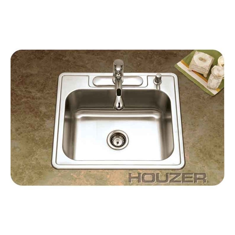 Houzer 2522-9BS3-1 Self Rimming 3 Hole Single Basin Kitchen Sink