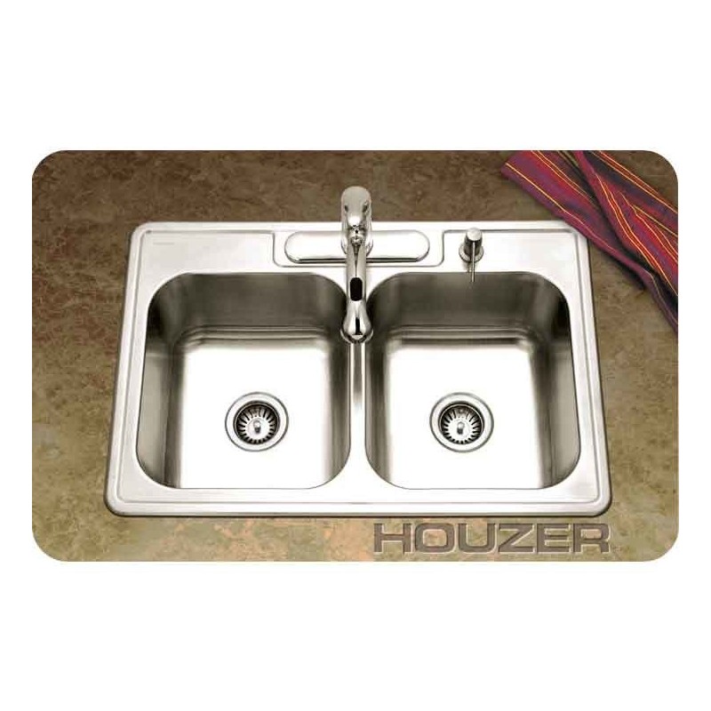 Houzer 3322-9BS3-1 Self Rimming 3 Hole Double Basin Kitchen Sink