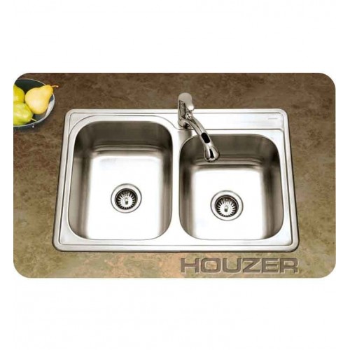 Houzer ISL-3322BS1-1 Self Rimming 60 / 40 Double Basin Single Hole Kitchen Sink