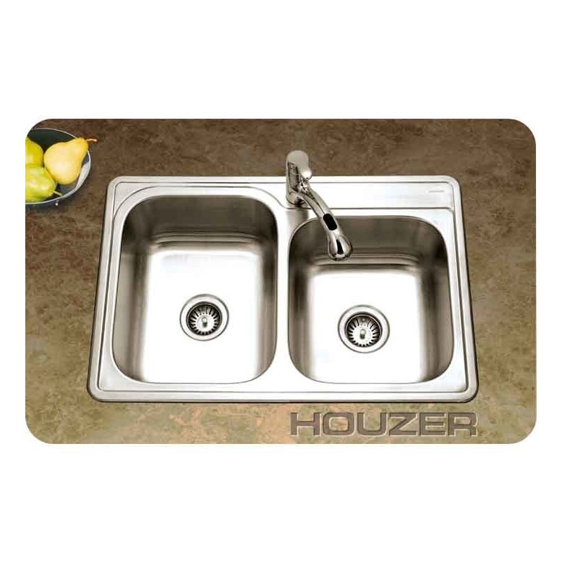 Houzer ISL-3322BS1-1 Self Rimming 60 / 40 Double Basin Single Hole Kitchen Sink