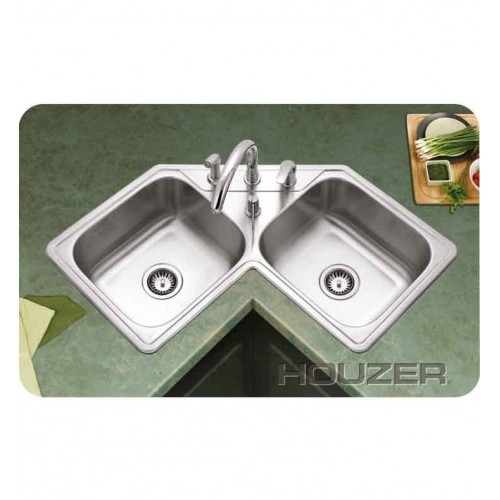 Houzer LCR-3221-1 Self Rimming Double Basin Corner Kitchen Sink