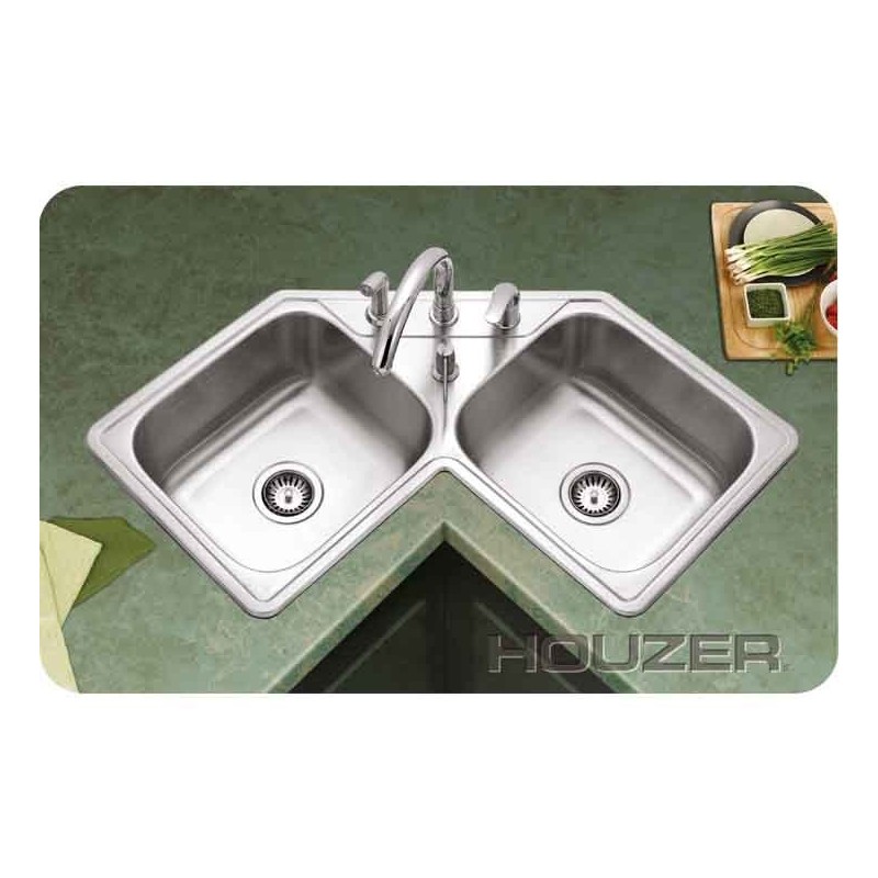 Houzer LCR-3221-1 Self Rimming Double Basin Corner Kitchen Sink