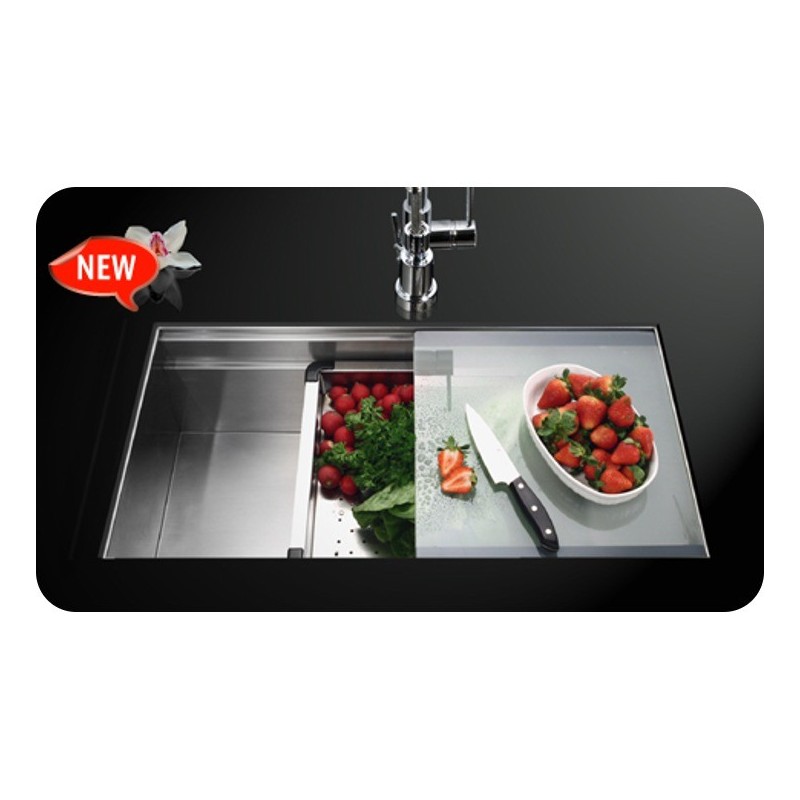 Houzer NVS-5200 Single Basin Undermount Stainless Steel Kitchen Sink with Worktop Cover and Drying Board