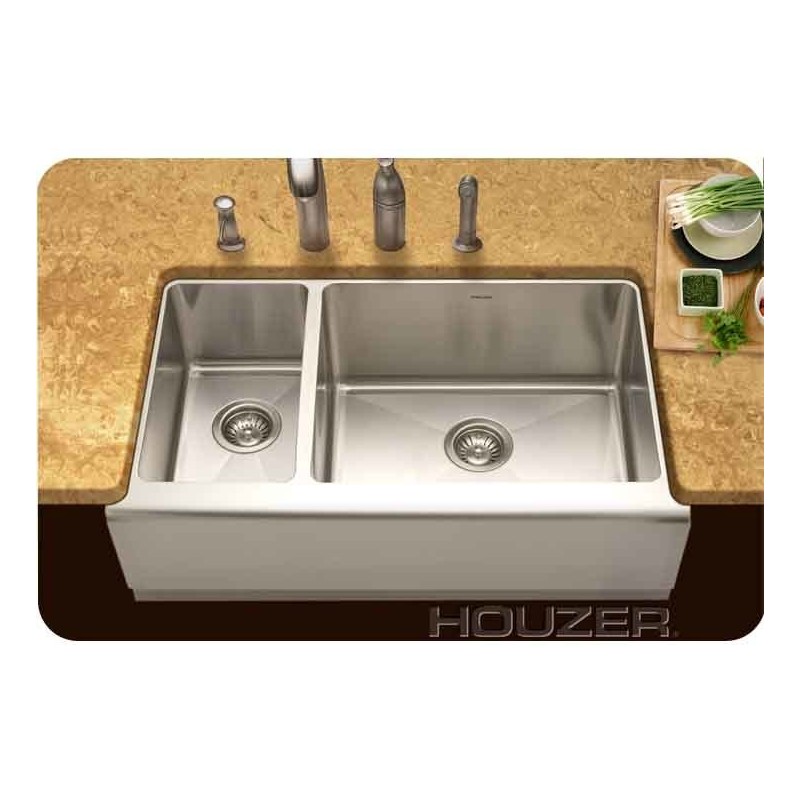 Houzer EPO-3370SL Farm House Undermount 70 / 30 Large Right Basin Kitchen Sink