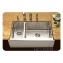 Houzer EPO-3370SL Farm House Undermount 70 / 30 Large Right Basin Kitchen Sink