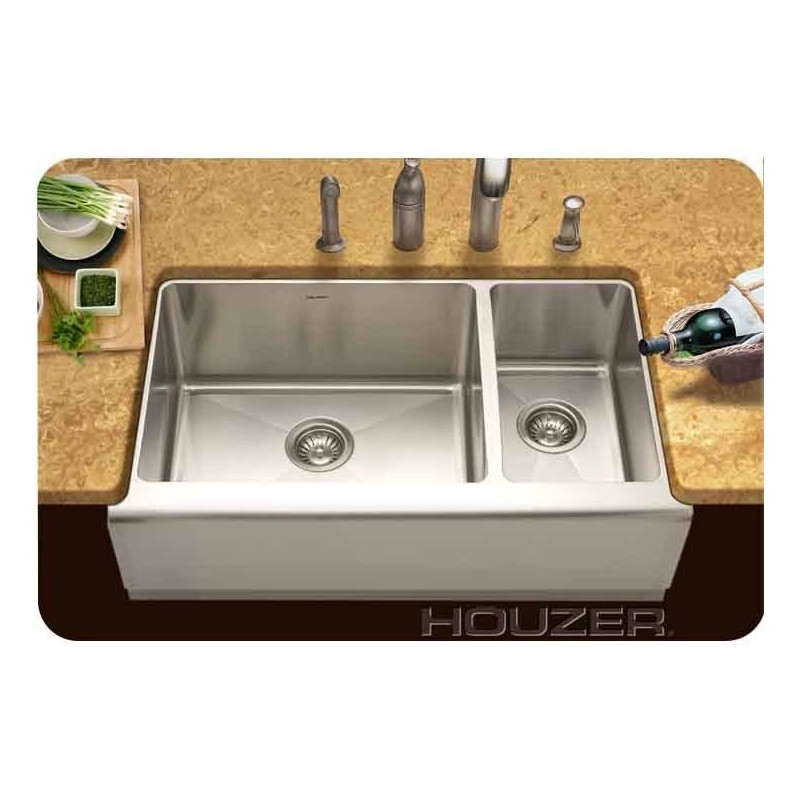 Houzer EPO-3370SR Farm House Undermount 70 / 30 Large Left Basin Kitchen Sink