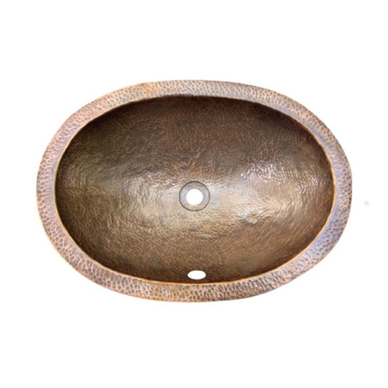 Houzer HW-ELI1EF Oval Undermount Hand Hammered Copper Bathroom Sink in Antique Copper Finish