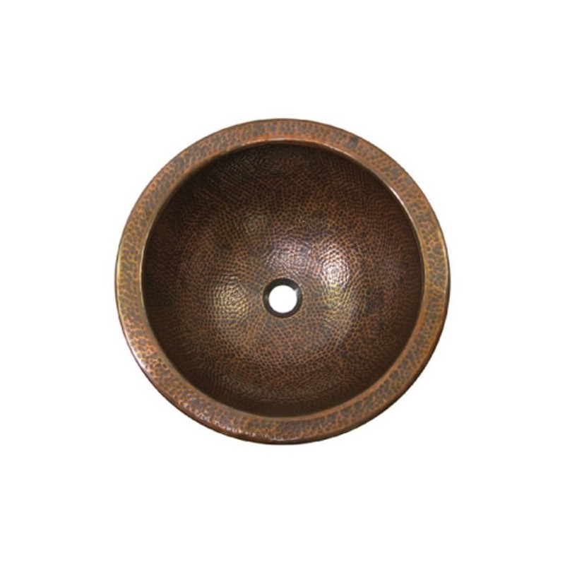 Houzer HW-AUG1RF Undermount Round Hand Hammered Copper Bathroom Sink in Antique Copper Finish