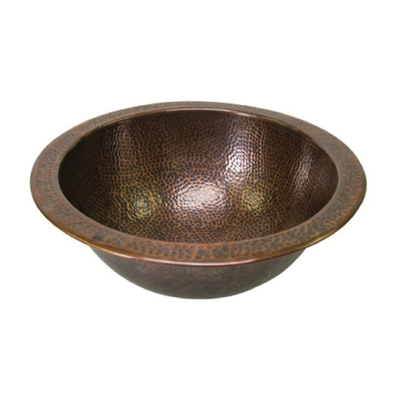 Houzer HW-CLA1RF Undermount Round Hand Hammered Copper Bathroom Sink in Antique Copper Finish