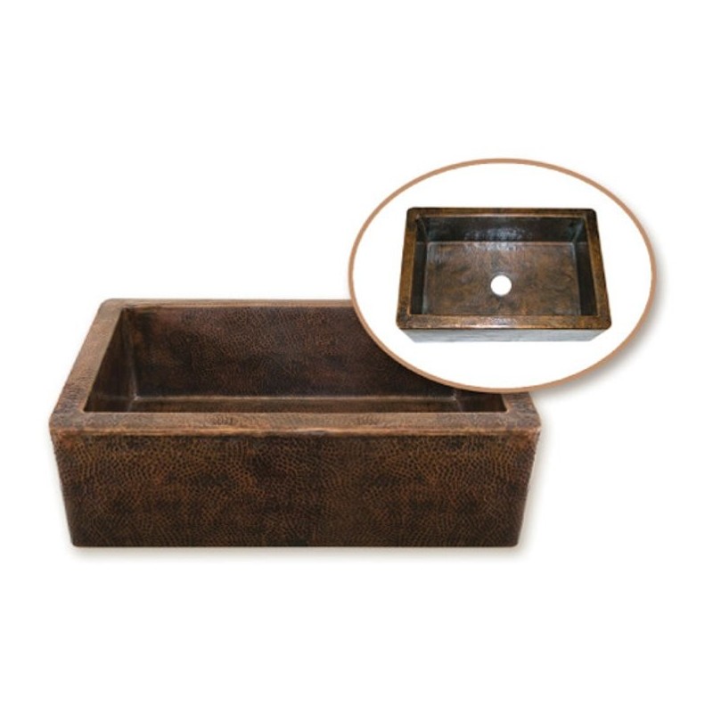 Houzer HW-COP11 Farm House Undermount Single Basin Hand Hammered Copper Kitchen Sink