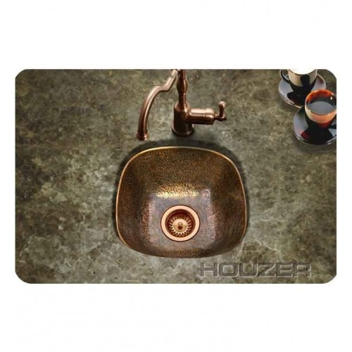 Houzer HW-LAG1BF Undermount Hand Hammered Copper Bar Sink in Antique Copper Finish