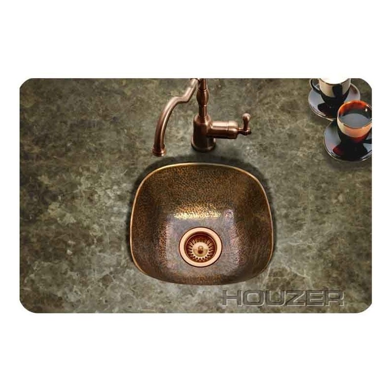 Houzer HW-LAG1BF Undermount Hand Hammered Copper Bar Sink in Antique Copper Finish